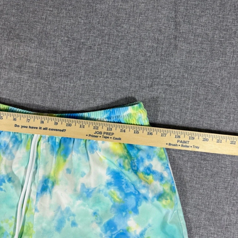 Cabana by Crown & Ivy Swim Trunks Men L Blue Yellow Tie Dye Tropical Beach Short